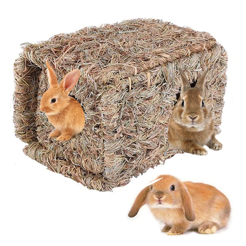 Hamiledyi Natural Rabbit Seagrass House Mat Hideaway Hut Toy Hand Woven Folding Beds Sleeping Chew Toys for Guinea Pig Hamsters Chinchilla Ferret Bunny Small Animals - Image 1